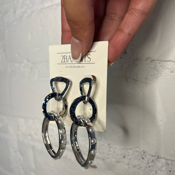 **2Bandits Pearl & Silver Hoop Drop Earrings BUNDLE - Picture 2 of 2